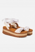 Sandália Plataforma Feminina Com Cordão Caramelo/Off White