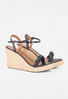 Sandália Anabela Espadrille Feminina Tira Trançada Preto